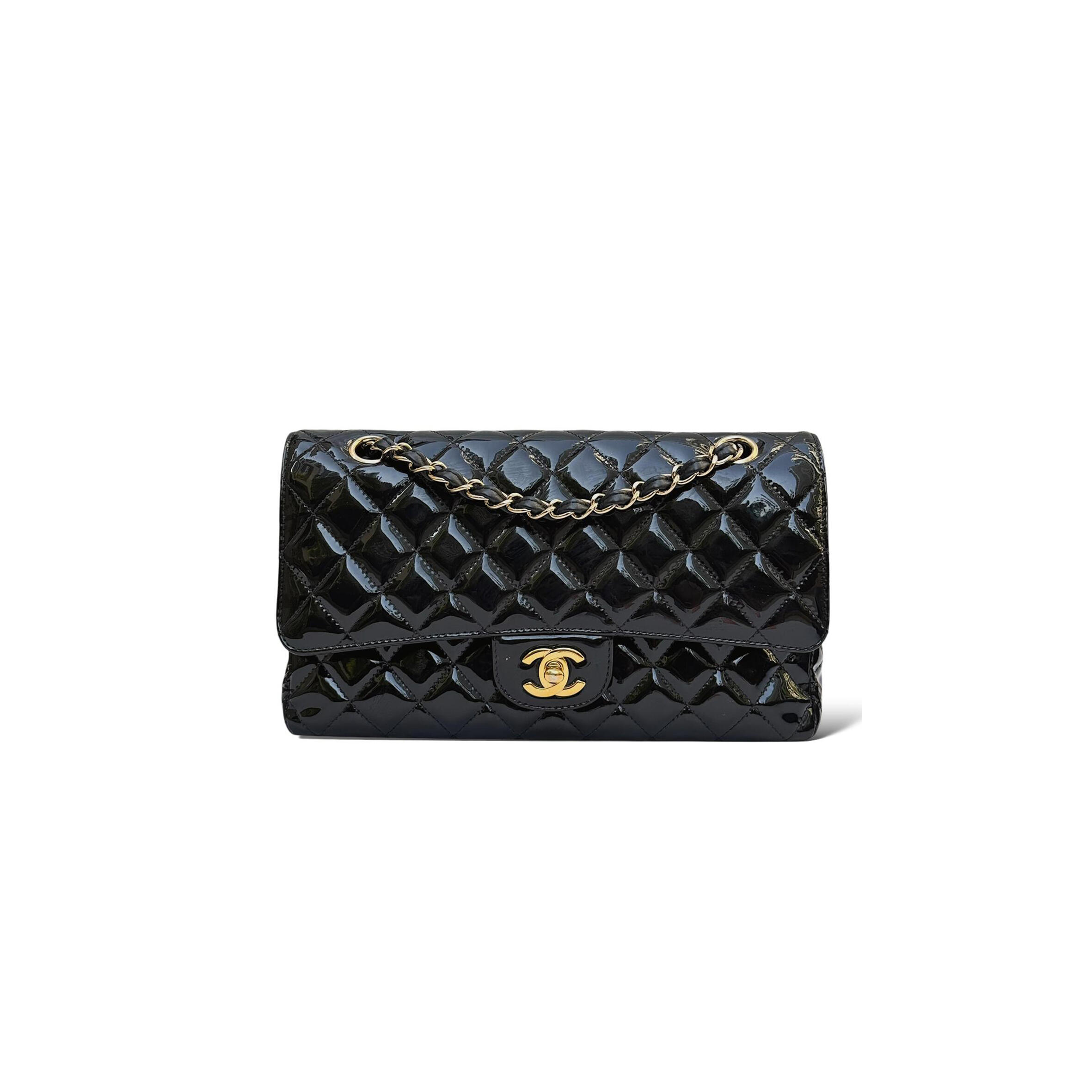 Ch**el master patent shiny black medium classic flap bag (25*15*7cm)